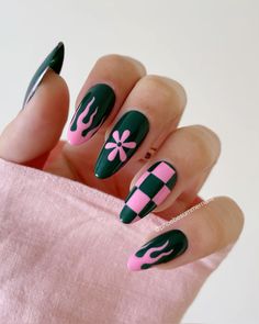 Nail inspo, nail art, simple nails, gel nails, acrylic nails, almond nails, round nails, nail designs, 2024 nail designs, easy nails, black nails, new year nails, new nails new me, spring nails 2024, spring nail inspo (affiliate link) Dark Green Nail Polish, Almond Nail Art, Dark Green Nails, Chic Nail Art, Green Nail Polish, Easy Nails, Nail Art Set, Almond Nails Designs, Almond Nail