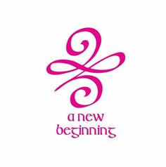 the logo for a new beginning, with pink swirls and letters on white background