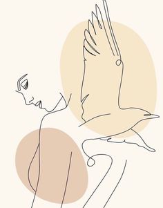 a line drawing of a woman and a bird