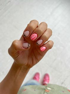 bright orange and pink with cheetah print french tips 🩷🧡🤎 #nailart #luminary #naildesign #summernails Preppy Nails, Acrylic Nails Almond Shape, Teen Nails, Hippie Nails, Simple Gel Nails, Summery Nails, Pointed Nails, Girly Acrylic Nails