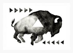 a drawing of a bison with triangles on it's back and an arrow in the middle