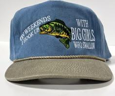 ON WEEKENDS I HOOK UP WITH BIG GIRLS WHO SWALLOW Funny Fishing SnapBac – Old School Hats Funny Trucker Hats, School Hats, Mens Dress Hats, Tall Crown, Fishing Clothes, Funny Trucker Hat, Funky Shirts, Fishing Hats, Crown Hat