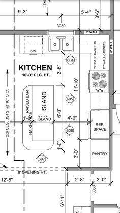 the kitchen floor plan is shown with measurements