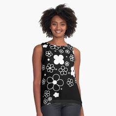 Black Lines, Sleeveless Tops, Flower Drawing, Drawings, For Sale, Flowers, White, Black