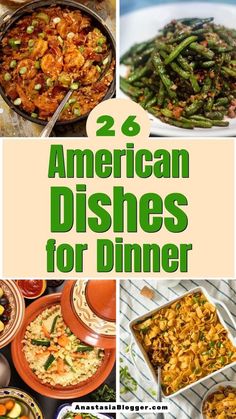 american dishes for dinner collage with text overlay