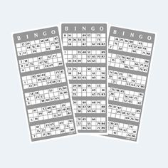 three printable bingo cards with numbers on them