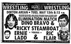 an old wrestling poster with the names of two men and one woman in black and white