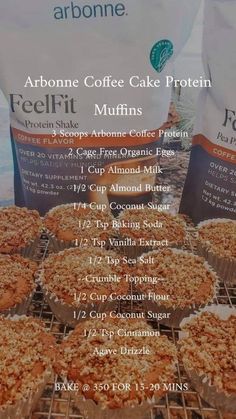 an advertisement for coffee cake proteins with information about the ingredients and how to use them