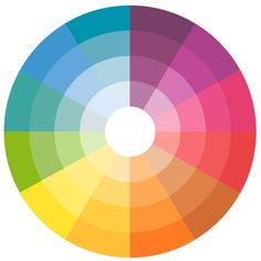 a circular color wheel with different colors in the center and bottom half, all on one side