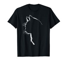 a black t - shirt with a cat's face drawn in white on it