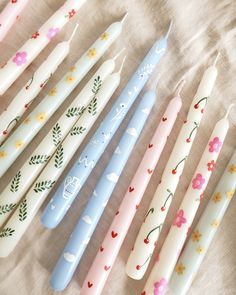 Colourful hand painted taper candles Painted Taper Candles, Candle Night