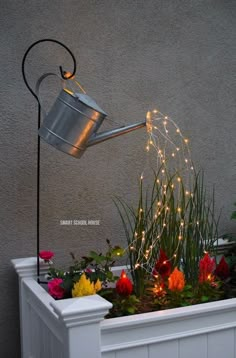 Absolutely gorgeous garden display! Watering Can With Lights, Glow Water, Enchanting Garden, Pool Ideas, Garden Crafts, Fairy House, Outdoor Projects, Backyard Pool, Watering Can