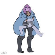 a cartoon character holding a baby in his arms and wearing a blue cloak over it's head