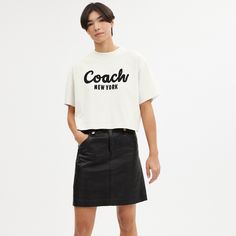 Detailed with our cursive Coach script this cropped T-shirt is crafted of soft cotton. The boxy silhouette features a comfortable easy to wear dropped shoulder. | Coach Cursive Signature Cropped T-Shirt - Women's Size Small - Cream Cursive Signature, Cropped T Shirt, Crop Tshirt, Large Black, Top Brands, Womens Shirts, Womens Sizes, Top Outfits, Size Medium