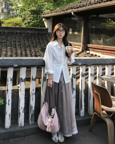 Korean Outfit Inspo Casual, Korean Outfits Long Skirt, Japan Skirt Outfit, Korean Outfits Skirts Long, Korean Pants Outfit, Long Skirt Outfits Aesthetic Korean, Japan Long Skirt Outfit, Cool Tone Outfits, Skirt Outfit Hijab