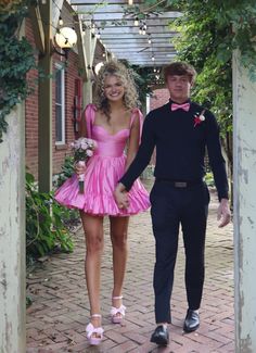 pink satin A-line short homecoming dress party dress #homecoming2023 Dress Party, Pink Satin