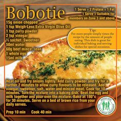 an ad for bobotie with instructions on how to make it in the microwave