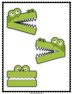 two crocodiles with their mouths open and eyes wide, cut out to look like they are