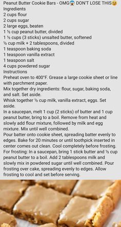 the recipe for peanut butter bars is shown