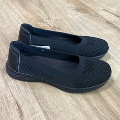 New Women’s Slip On Mesh Walking Shoes Memory Foam Insoles Comfortable Black Closed Toe Flats, Black Slip-ons With Ortholite Insole For Spring, Comfortable Black Flats With Round Toe, Black Comfortable Flats With Round Toe, Black Flats With Round Toe, Comfortable Black Casual Flats, Black Comfortable Casual Flats, Comfortable Casual Black Flats, Casual Black Comfortable Flats