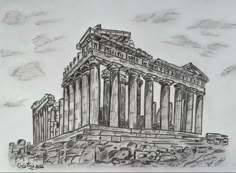 a drawing of the parthenon in acrobatic style