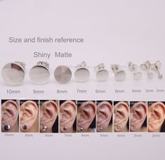 the different types of ear studs are shown in this image, and there is also an info sheet with information about them