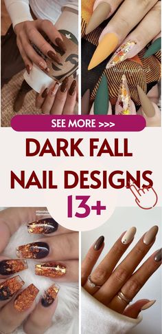 Discover the perfect nail look to capture the essence of fall with our stunning Dark Fall Nails Designs. Embrace deep, sultry colors that reflect the season's vibes. Whether you lean towards edgy nail art or classic dark hues, our designs offer a variety of options for a dramatic and stylish manicure. Let your nails echo the enchanting spirit of autumn as beautifully as the changing leaves themselves. Beetles Fall Nails, Popular Fall Nails 2024, Plum Fall Nails Design, Black And Gold Fall Nails, Dark Fall Gel Nails, Fall Nails 2024 Design, September Nail Design, 2024 Acrylic Nail Designs, Autumn Nail Designs Ideas