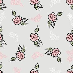 pink roses and leaves on a gray background