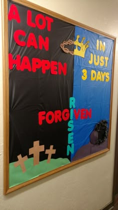 a bulletin board with words written on it