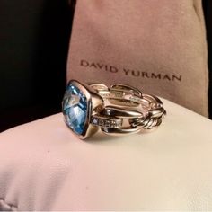 Wellesley Statement Ring.Sterling Silver With Sky Blue Topazsurrounded By Diamondsstamped 925 / Dy Blue Zircon Ring, David Yurman Jewelry, Sky Blue Topaz, Ring Color, Zircon Ring, Blue Zircon, Ring Sterling Silver, David Yurman, Womens Jewelry Rings