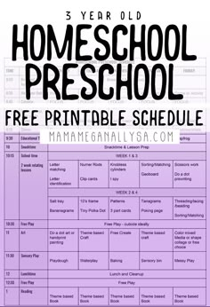 three year old homeschool preschool printable schedule