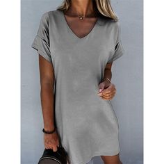 Season:Summer,Spring; Fabric:Spandex; Sleeve Length:Short Sleeve; Look After Me:Machine wash; Gender:Women's; Style:Modern,Fashion,Active; Elasticity:Micro-elastic; Occasion:Going out,Daily,Vacation,Weekend,Outdoor; Fit Type:Loose Fit; Dresses Type:Plain Dress,Loose Dress,White Dress,Summer Dress,T Shirt Dress Tee Dress; Pattern:Plain; Design:Loose; Neckline:V Neck; Front page:FF; Listing Date:02/17/2023; 2024 Trends:2023; Bust:; Length:; Shoulder Width:; Fit US Size:; Fit UK Size:; Fit EU Size: Loose Summer Dress, V Neck Mini Dress, Dress T Shirt, Plain Dress, Mini Dress Casual, Chic Outfit, Necklines For Dresses, Vestido Casual, Loose Dress