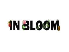 the word in bloom is made up of flowers and leaves on a white background with black letters