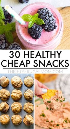 collage of healthy snacks with text overlay