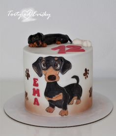 a birthday cake with a dog on it