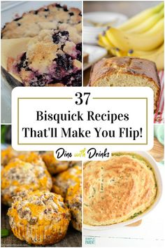 Collage of 4 bisquick recipes. Recipes Using Bisquick, Bisquick Inspired Recipes, Bisquick Waffles, Quick Biscuit Recipe