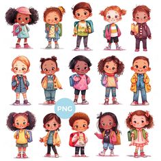 children with different clothes and backpacks