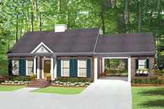 this is an artist's rendering of a house in the country style with blue shutters