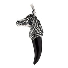 - crafted from high-grade sterling silver;- with genuine black onyx fang style;- Weight: 22 grams;- Size: 13 mm x 60 mm;- Available with a 20” x 3 mm black leather cord. Tusk Pendant, Wallet Chains, Skull Wedding, Eagle Ring, Horse Pendant, Silver Horse, Horses Pendant, Gothic Rings, Necklace Craft