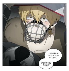 an anime character with a hockey mask on his face and the caption says, you're a little too close don't you think