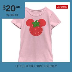 Your little or big girl will adore this strawberry-themed Minnie Mouse graphic t-shirt by Disney. Made from soft cotton-knit, this pullover tee has a crew neckline and short sleeves. Style it with a skirt and sneakers. Character: Minnie MouseClosure Type: Pullover HeadFit: Slim FitNeckline: Round NeckSleeve Length: Short SleeveApparel Length: 21 InchesFiber Content: 100% CottonFabric Description: KnitCare: Machine Wash, Tumble DryCountry of Origin: Imported Girls Disney, Tops Graphic, Sleeves Style, Skirt And Sneakers, Big Girl, Disney Girls, Cotton Knit, Crew Neckline, Minnie Mouse