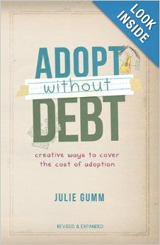 a book cover with the title adopt without debt