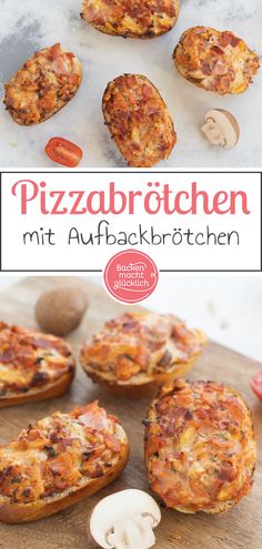 the cover of a cookbook with different types of pizzas on it and mushrooms in the background