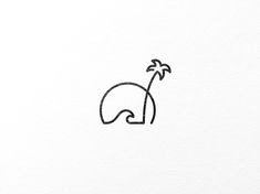 a drawing of an elephant with a palm tree on its back, in the middle of a white background