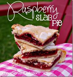 raspberry slab pie stacked on top of each other