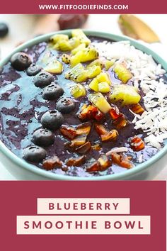 blueberry smoothie bowl with white rice and fruit