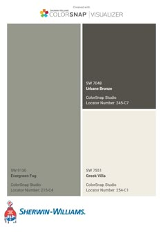 the color scheme for sherylin williams's paint swatches, including gray and white