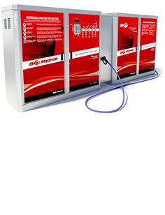 an electric charging station with three different types of batteries on the front and back sides