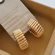 Anthropologie Ribbed Hoop Earrings Gold-Plated Brass Post Closure Imported Dimensions 1" L, 0.4" W New With Tag, Never Worn. Pink Tassel Earrings, Anthropologie Earrings, Anthropologie Jewelry Earrings, Beaded Chandelier Earrings, Triple Hoop Earrings, Crystal Teardrop Earrings, Gold Bar Earrings, Normal Clothes, Hammered Earrings