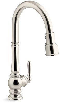 a kitchen faucet with chrome finish